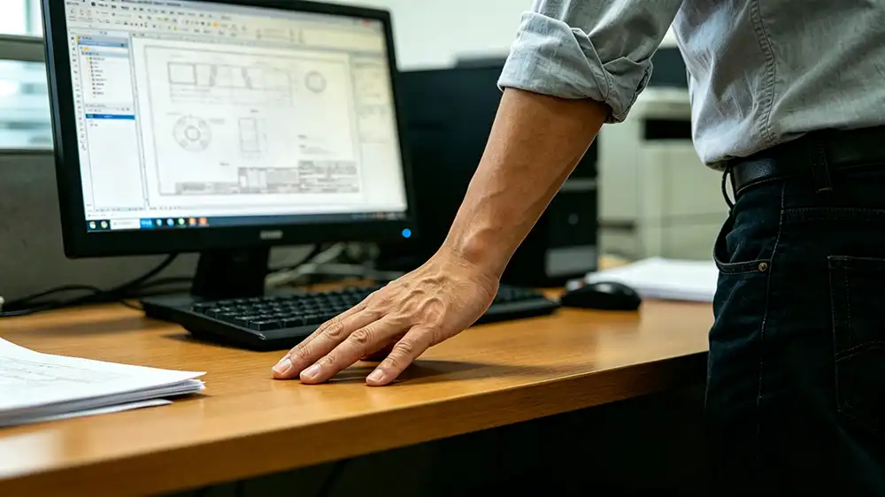 engineer reviewing metal part design