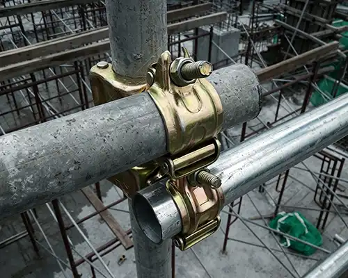 Construction embedded hardware stampings — anchor plates, structural angle brackets, scaffolding connectors