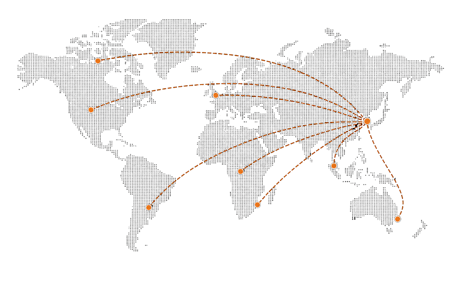 World map showing Conwhole export routes from Ningbo, China to North America, Europe, Middle East, and Asia Pacific