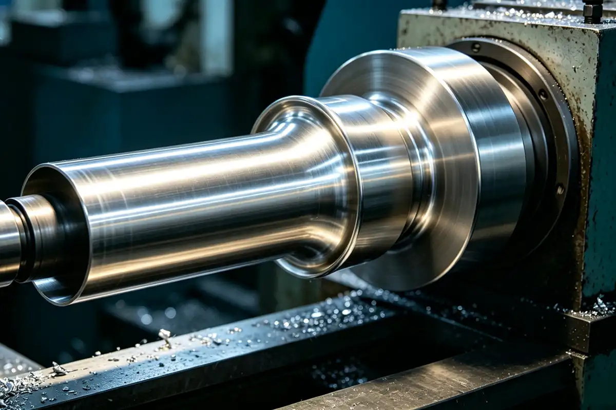 metal spinning forming process aluminum Metal spinning process forming aluminum cone shape on CNC spinning lathe, finished spun metal parts visible