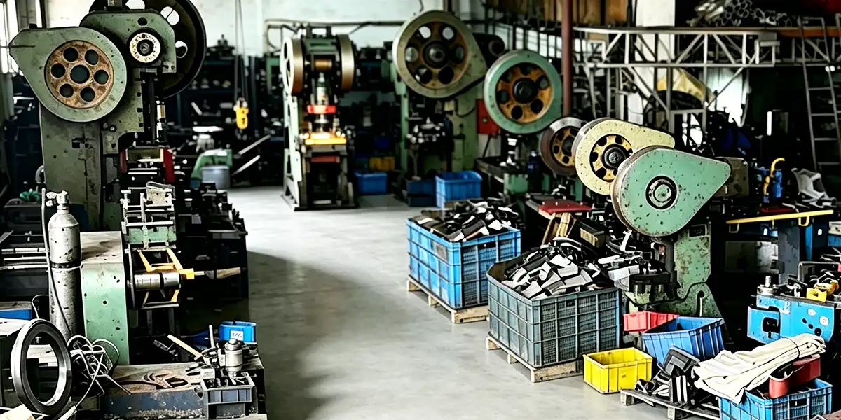 Conwhole metal stamping press with servo feeder and die area in workshop