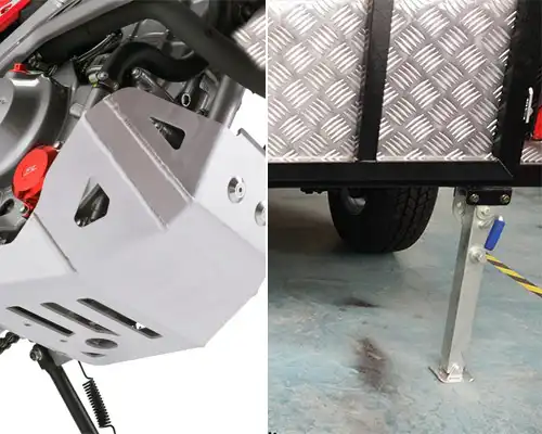 Vehicle and trailer stamping parts — structural brackets, motorcycle guards, cargo strap buckles