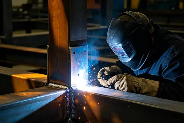 Certified welding of structural steel beam-to-column connections at Conwhole workshop