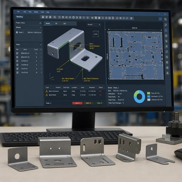 Sheet metal DFM bend radius and laser nesting software evaluation at Conwhole