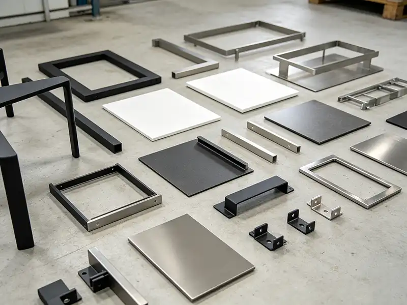 Custom steel structural connectors, anchor plates, and base plates with hot-dip galvanized finish at Conwhole workshop