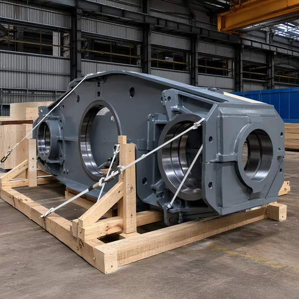 Heavy structural steel component with SA 2.5 shot blast and anti-corrosion coating ready for export shipment at Conwhole