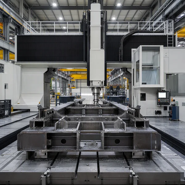 Large gantry CNC milling center machining heavy structural steel weldment at Conwhole