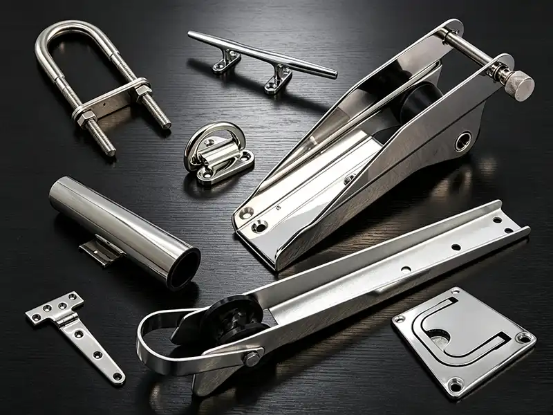 Marine-grade 316L stainless steel yacht deck hardware, fasteners, and fittings at Conwhole workshop