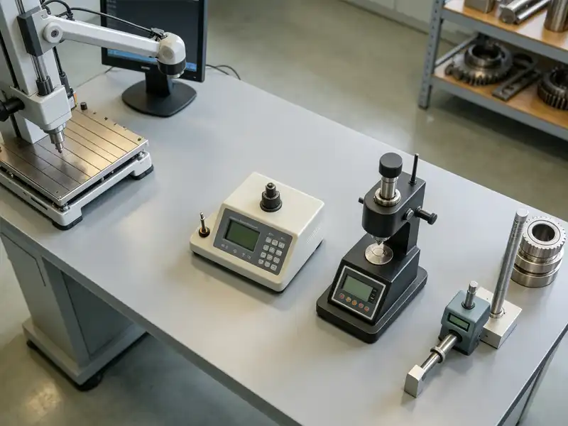 Metal fabrication quality inspection laboratory with CMM, hardness tester and measurement instruments