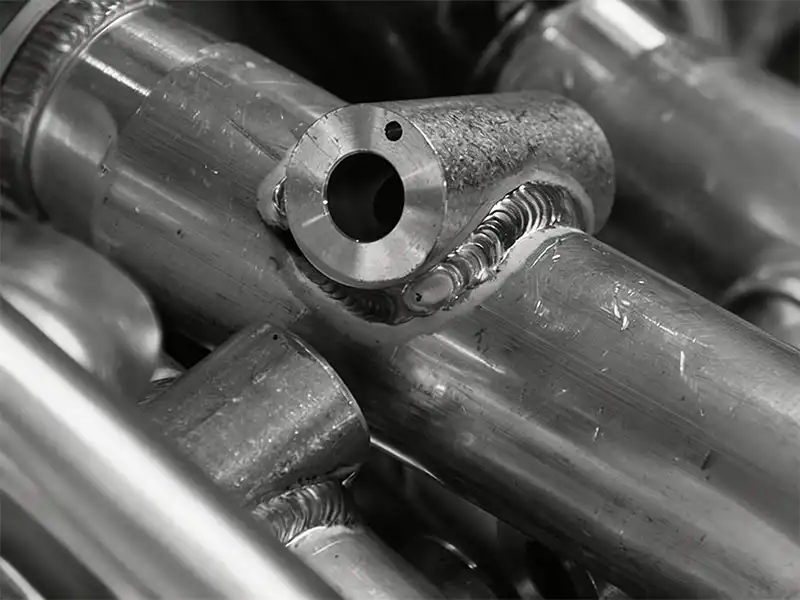 Welded joint between aluminum tube and mounting boss on the link arm